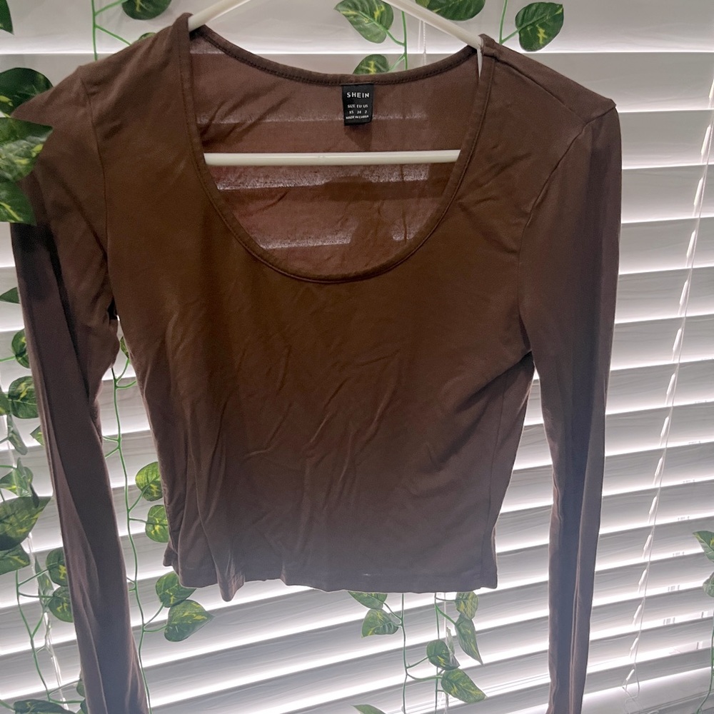 brown shein long sleeve top